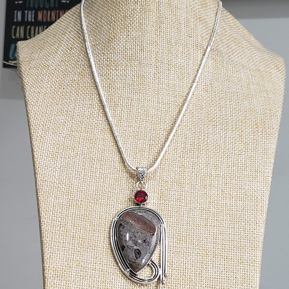 Jasper Necklace, 925 Silver Coffee Bean Jasper Garnet Pendant Necklace View 6